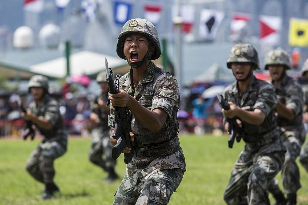 China's People's Liberation Army (PLA) soldiers performing drills during a demonstration at the Ngong Shuen Chau Barracks on Stonecutters Island in Hong Kong June 30, 2019. u00e2u20acu201d AFP pic