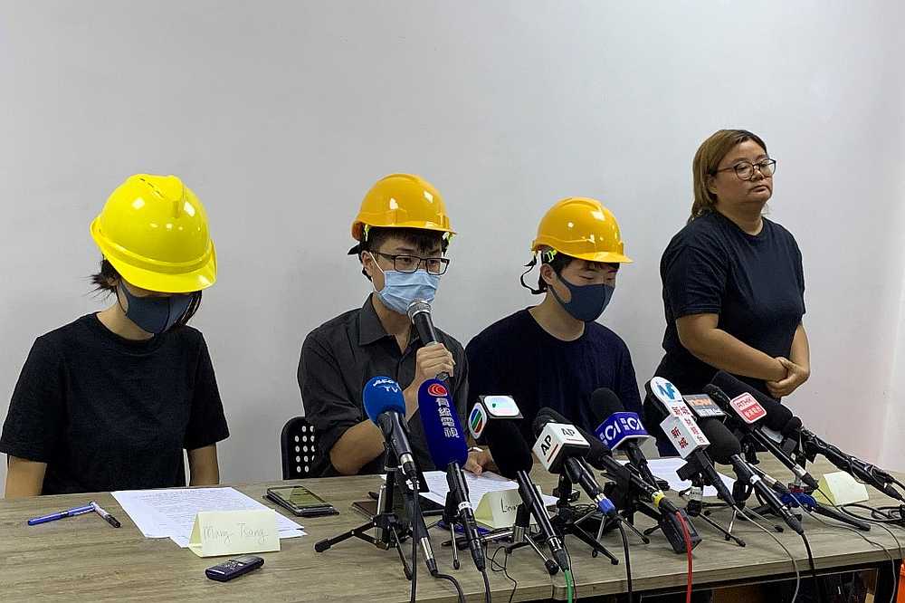 Three masked young people from Hong Kong's recent ongoing anti-government movement hold a press conference to read out a list of demands and condemn the city's pro-Beijing leaders, in Hong Kong August 6, 2019. u00e2u20acu201d Reuters pic