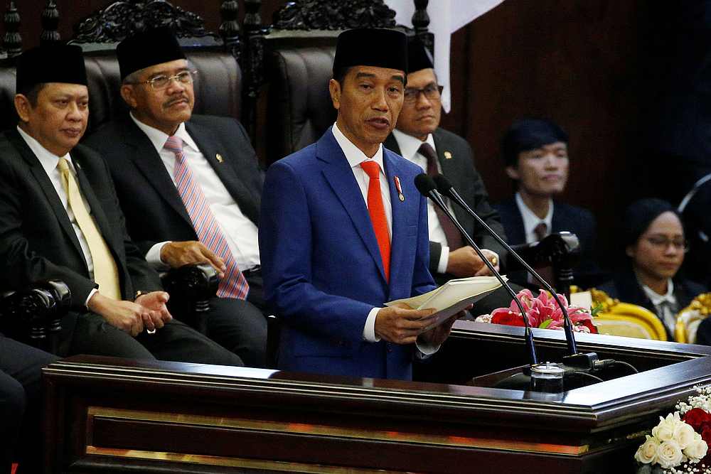 Indonesia President Joko Widodo delivers a speech in front of parliament members, ahead of Independence Day, at the parliament building in Jakarta August 16, 2019. u00e2u20acu201d Reuters pic