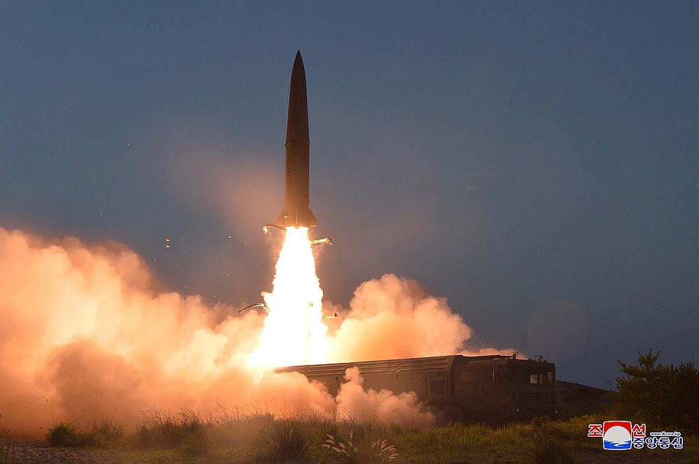 A view of North Korea's missile launch on Thursday, in this undated picture released on July 26, 2019. u00e2u20acu201d KCNA pic via Reuters