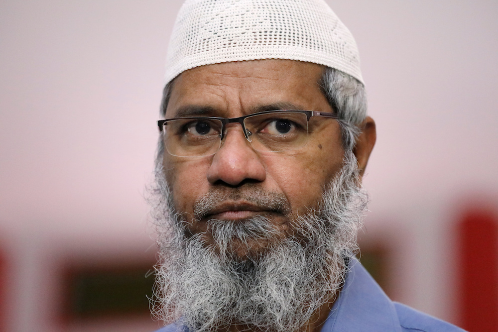 Indian Islamic preacher Dr Zakir Naik reacts during a prayer at a mosque in Melaka September 7, 2019. u00e2u20acu201d Reuters pic