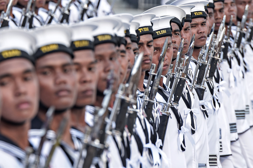 Members of the Royal Malaysian Navy march during the Trooping the Colour ceremony at Dataran Pahlawan Negara in Putrajaya September 12, 2019. u00e2u20acu201d Picture by Shafwan Zaidon