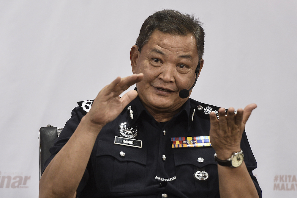 Inspector General Police Tan Sri Abdul Hamid Bador speaks during Wacana Bicara Minda at Karangkraf in Shah Alam September 25, 2019. u00e2u20acu201d Picture by Miera Zulyana