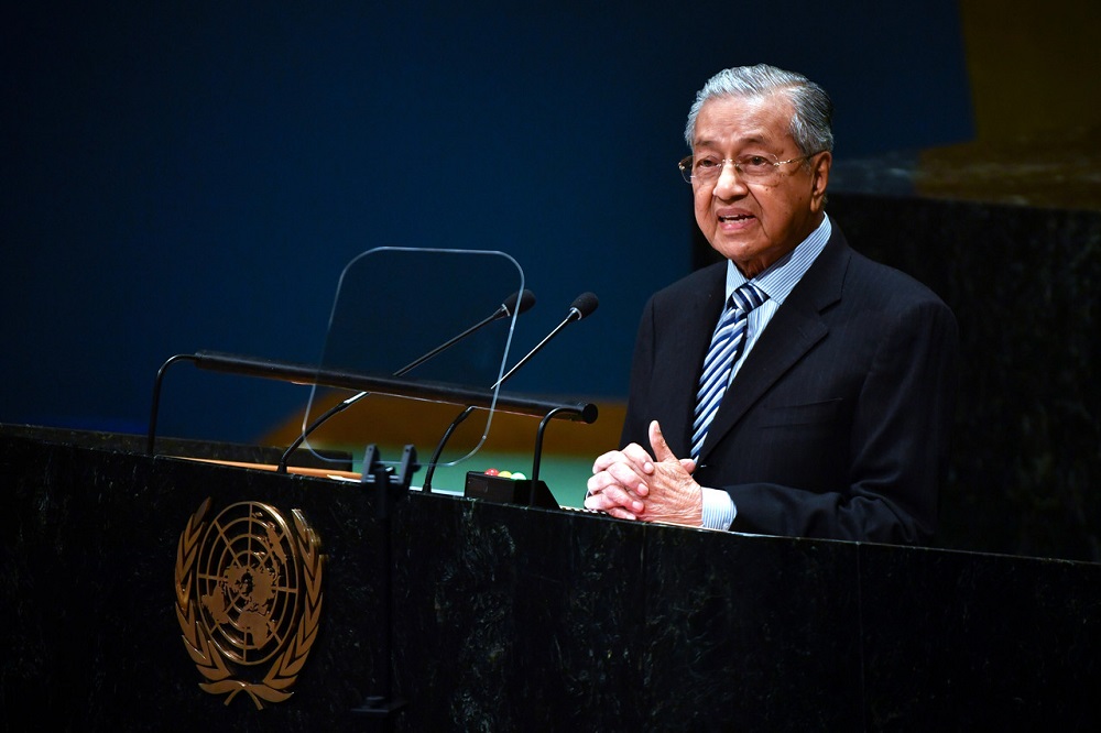 Prime Minister Tun Dr Mahathir Mohamad delivering his statement at the General Debate of the 74th Session of the United Nations General Assembly at the UN headquarters in New York September 28, 2019. u00e2u20acu201d Bernama pic