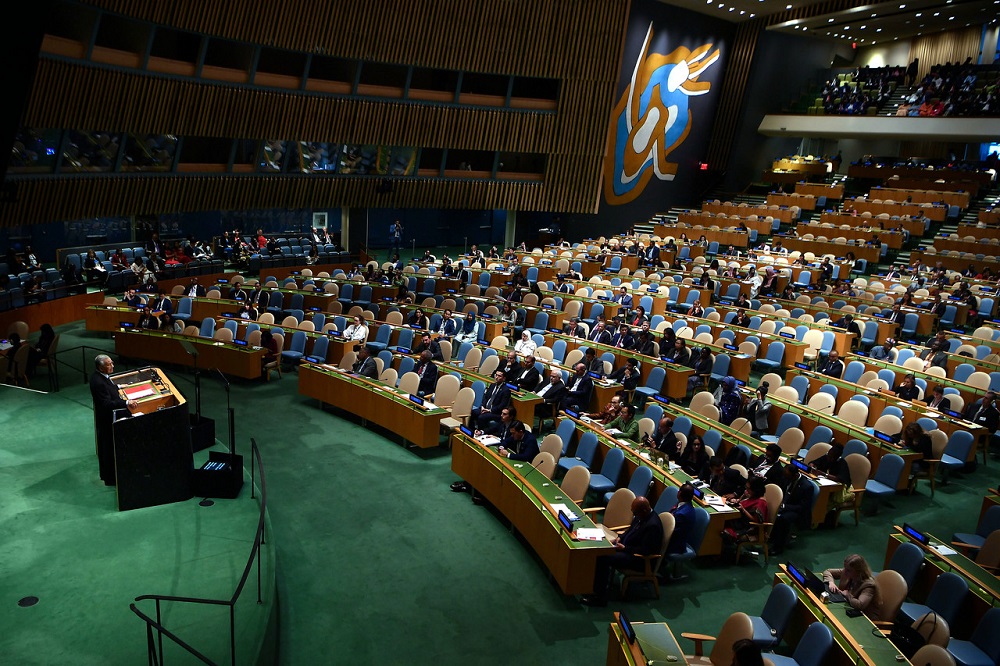 Prime Minister Tun Dr Mahathir Mohamad delivering his statement at the General Debate of the 74th Session of the United Nations General Assembly at the UN headquarters in New York September 28, 2019. u00e2u20acu201d Bernama pic