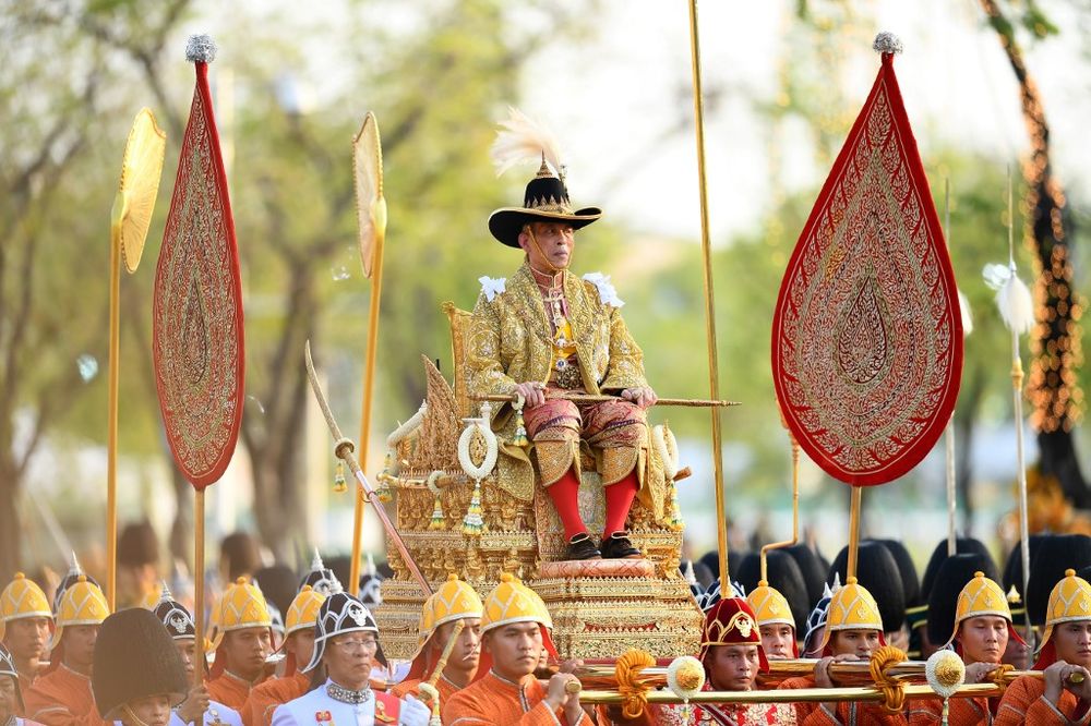 Thailandu00e2u20acu2122s King Maha Vajiralongkorn is carried in a golden palanquin during the coronation procession in Bangkok, May 5, 2019. u00e2u20acu201d AFP pic