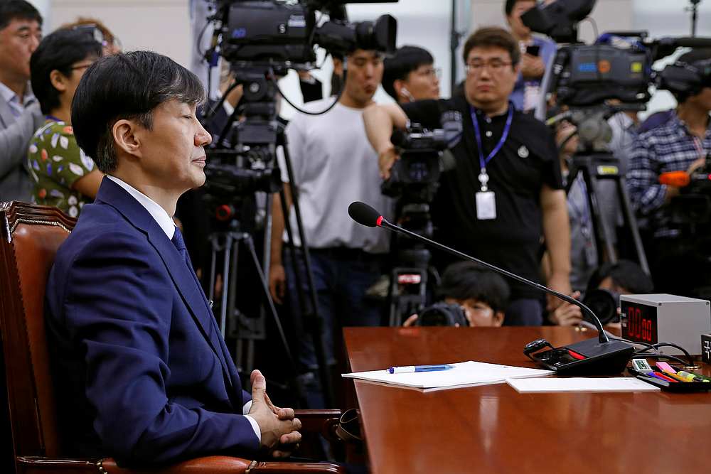 Justice Minister nominee Cho Kuk attends a hearing at the national assembly in Seoul, South Korea September 6, 2019. u00e2u20acu201d Reuters pic