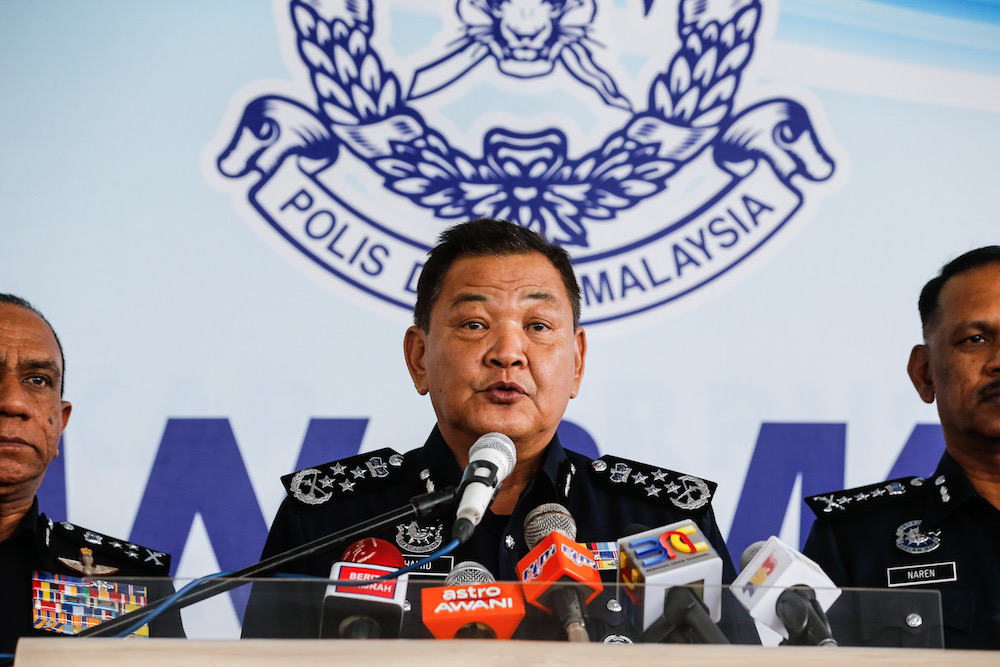 Inspector General of Police Tan Sri Abdul Hamid Bador speaks to the press about the 12 tonnes of cocaine seized from three containers at Bayan Baru Police Station September 20, 2019. u00e2u20acu201d Picture by Sayuti Zainudin