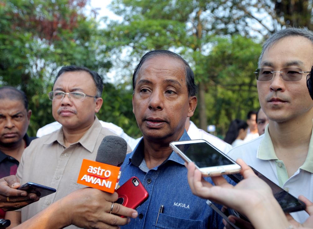 Human Resources Minister M. Kulasegaran speaks to reporters after a tree-planting event in Ipoh September 2, 2019. u00e2u20acu201d Picture by Farhan Najib