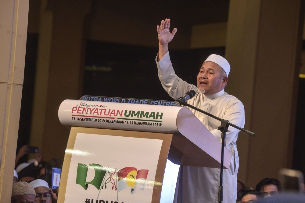 PAS deputy president Datuk Tuan Ibrahim Tuan Man delivers a speech at Himpunan Penyatuan Ummah (Muslim Unity Rally) held at the Putra World Trade Centre in Kuala Lumpur September 13, 2019. u00e2u20acu201d Picture by Shafwan Zaidon