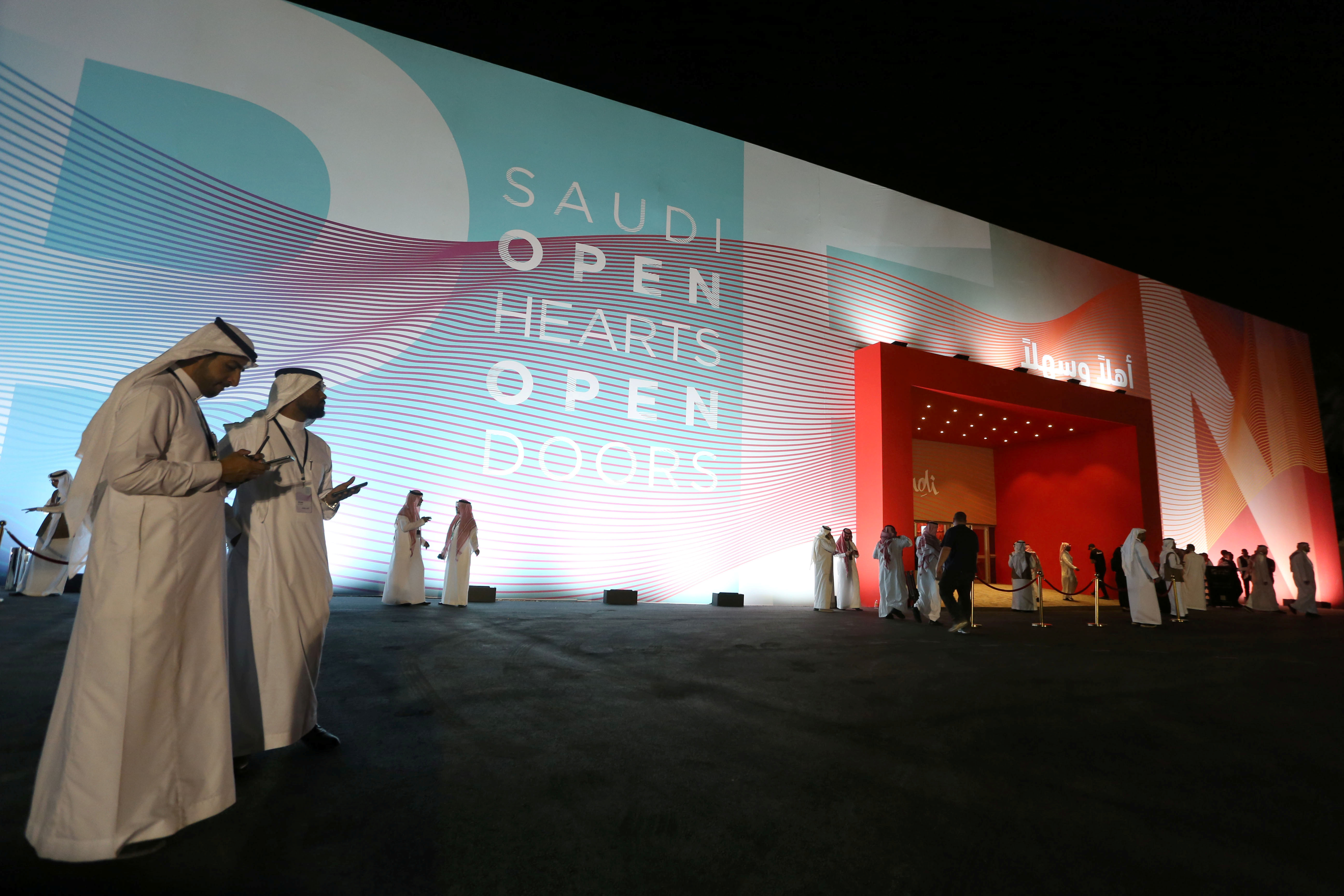 Saudi men attend the launch of the new Saudi tourist visa at the historic city of Diriyah, a Unesco World Heritage Site, in Riyadh September 27, 2019. u00e2u20acu201d Reuters pic