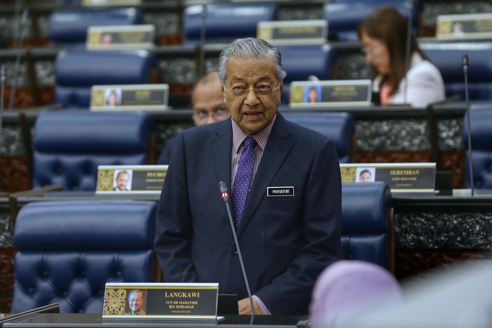 Prime Minister Tun Dr Mahathir Mohamad answers questions in Parliament October 8, 2019. u00e2u20acu201d Picture by Ahmad Zamzahuri