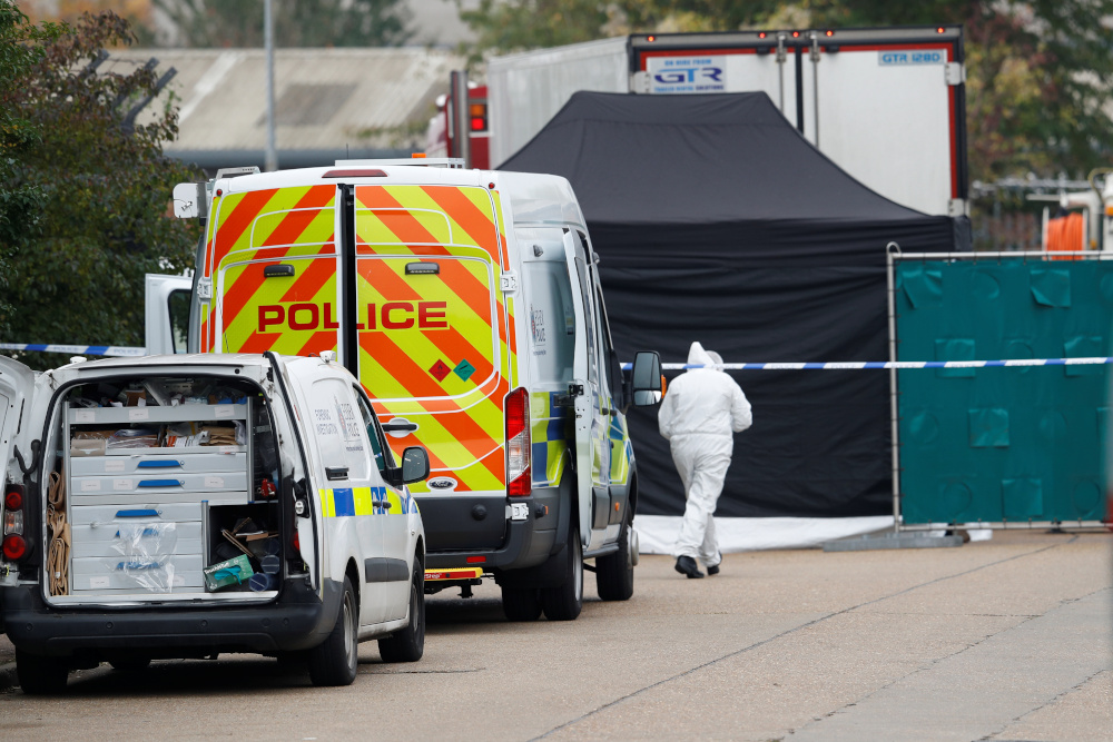 Police at the scene where bodies were discovered in a lorry container, in Grays, Essex, Britain October 23, 2019. u00e2u20acu201d Reuters pic 