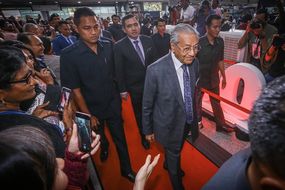 Prime Minister Tun Dr Mahathir Mohamad arrives for the launch of the National Transport Policy 2019-2030 at KL Sentral in Kuala Lumpur October 17, 2019. u00e2u20acu201d Picture by Hari Anggara