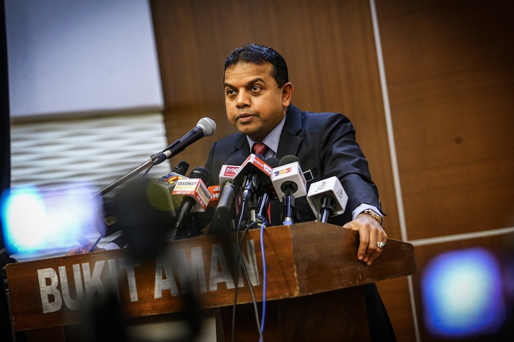 Principal assistant director of the Counter-Terrorism Division (E8) of the Special Branch Datuk Ayob Khan Mydin Pitchay addresses a press conference at Bukit Aman in Kuala Lumpur October 10, 2019. u00e2u20acu201d Picture by Hari Anggara