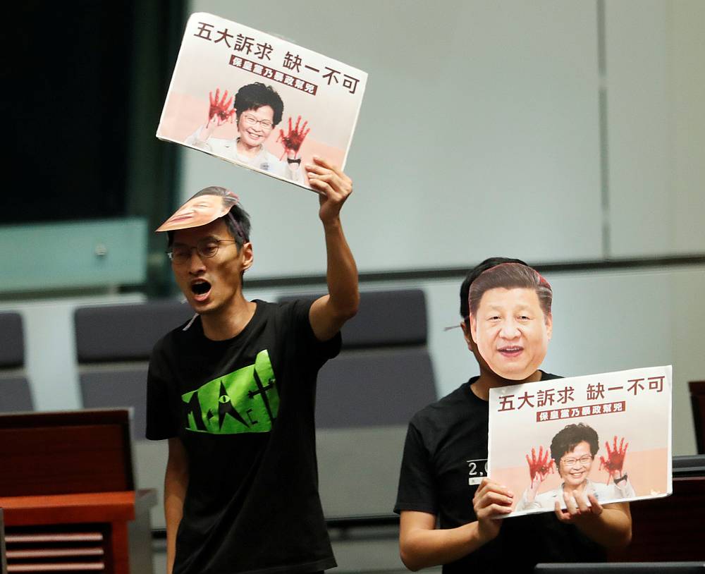 Lawmakers jeer as Hong Kong Chief Executive Carrie Lam attempts to deliver her annual policy address at the Legislative Council in Hong Kong October 16, 2019. u00e2u20acu201d Reuters pic