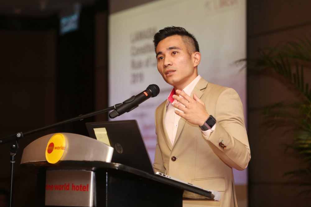Umno Youth vice chief and co-founder of The Centre Shahril Sufian Hamdan speaks during a regional law conference in Petaling Jaya October 5, 2019. u00e2u20acu201d Picture by Choo Choy May