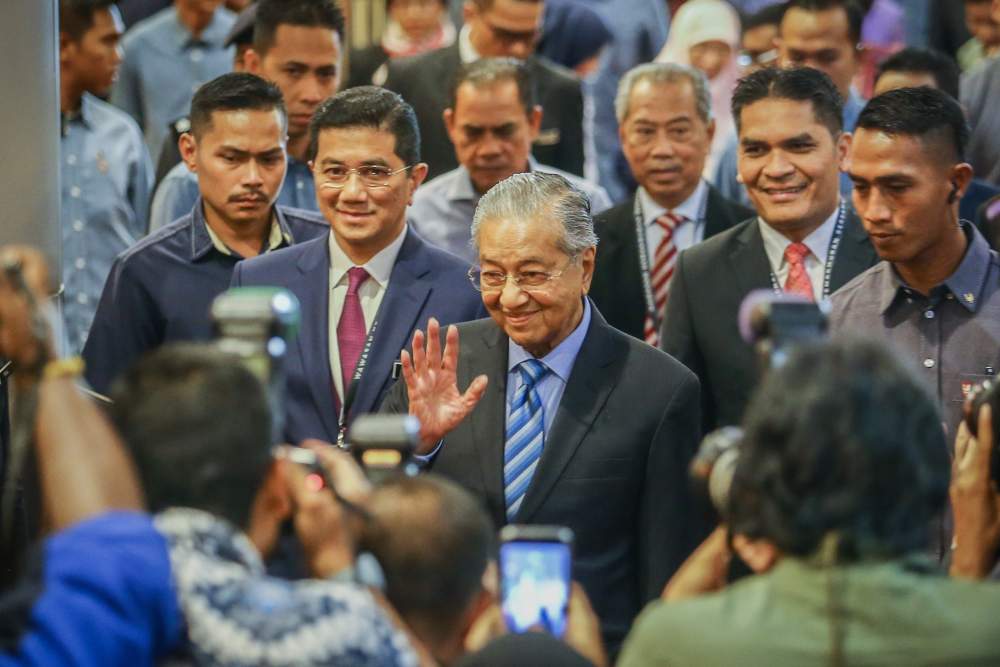 Prime Minister Tun Dr Mahathir Mohamad (centre) arrives at the launch of Shared Prosperity Vision 2030 in Kuala Lumpur October 5, 2019. u00e2u20acu2022 Picture by Hari Anggara