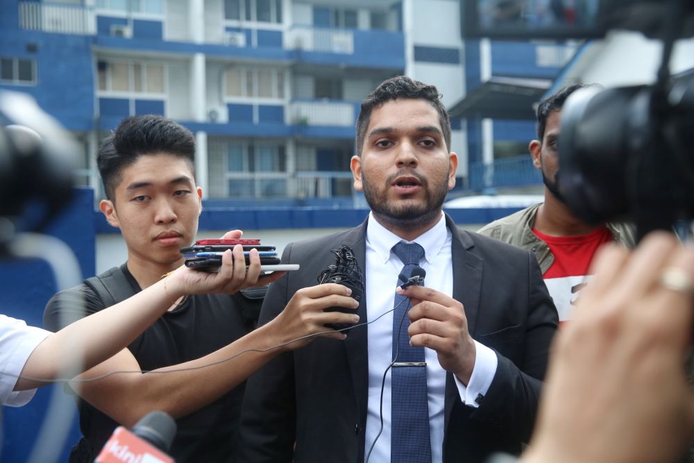 Former student activist Asheeq Ali speaks to reporters outside the Petaling police station in Kuala Lumpur October 16, 2019.u00e2u20acu201d Picture by Choo Choy May