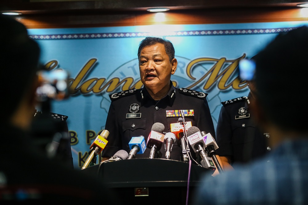 Inspector-General of Police Tan Sri Abdul Hamid Bador speaks during a press conference in Kuala Lumpur November 6, 2019. u00e2u20acu201d Picture by Firdaus Latif