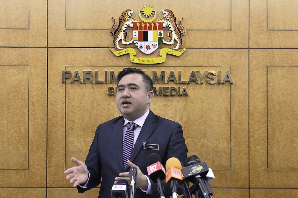 Transport Minister Anthony Loke speaks to reporters in Parliament November 5, 2019. u00e2u20acu201d Picture by Miera Zulyana