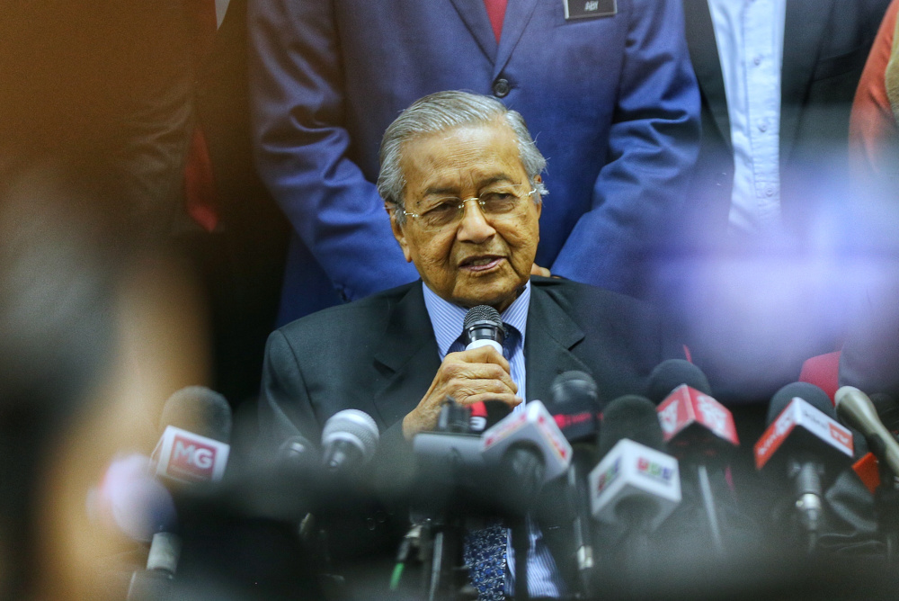 PPBM chairman Tun Dr Mahathir Mohamad speaks during the Bersatu press conference at Yayasan Selangor in Petaling Jaya November 20, 2019. u00e2u20acu201d Picture by Ahmad Zamzahuri