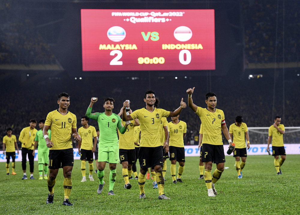 马来虎在世杯外围赛G组以2比0双杀印尼告捷。-马新社-