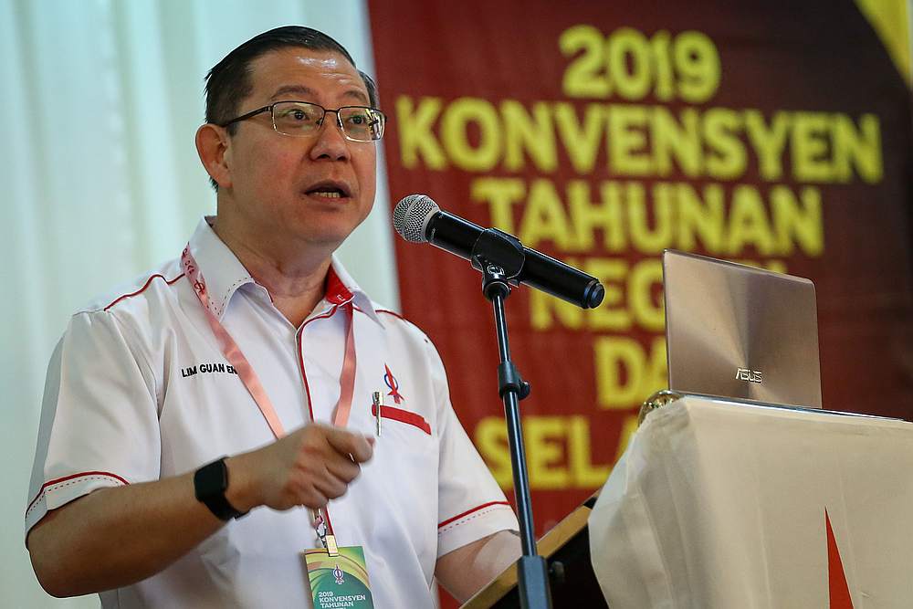 DAP secretary-general Lim Guan Eng speaks during the 2019 Selangor DAP Convention at the Dewan Civic MBPJ, Petaling Jaya November 10, 2019. u00e2u20acu201d Picture by Yusof Mat Isa
