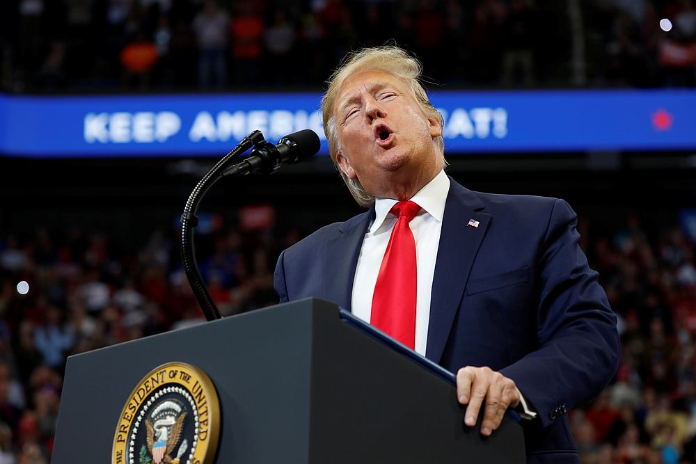 US President Donald Trump delivers remarks at a Keep America Great Rally at the Rupp Arena in Lexington, Kentucky  November 4, 2019. u00e2u20acu201d Reuters pic