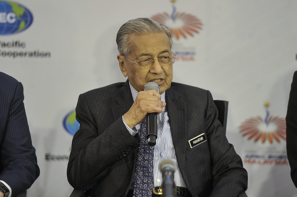 Prime Minister Tun Dr Mahathir Mohamad speaks to the media after the launch of Apec 2020 in Cyberjaya December 4, 2019. u00e2u20acu201d Picture by Shafwan Zaidon