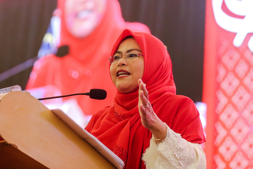 Wanita Umno chief Datuk Noraini Ahmad speaks during the 2019 Umno General Assembly at Putra World Trade Centre in Kuala Lumpur December 5, 2019. u00e2u20acu201d Picture by Firdaus Latif
