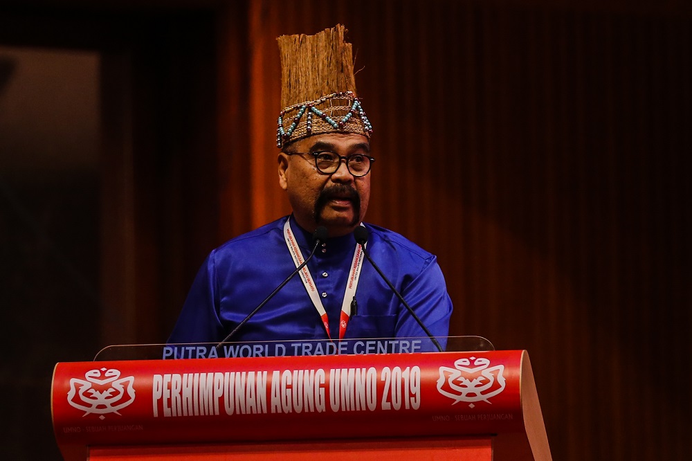 Cameron Highlands MP Ramli Mohd Nor speaks at the 2019 Umno General Assembly at Putra World Trade Centre in Kuala Lumpur December 7, 2019. u00e2u20acu201d Picture by Firdaus Latifnn