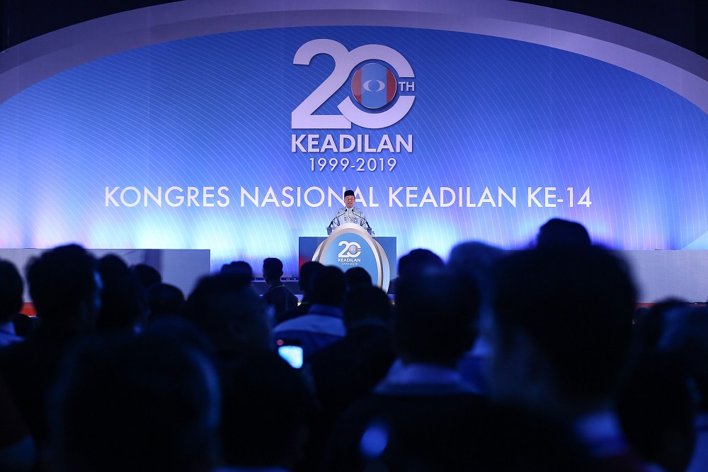 PKR president Datuk Seri Anwar Ibrahim delivers his speech during the 2019 PKR National Congress at MITC in Melaka December 7, 2019. u00e2u20acu201d Picture by Yusof Mat Isa