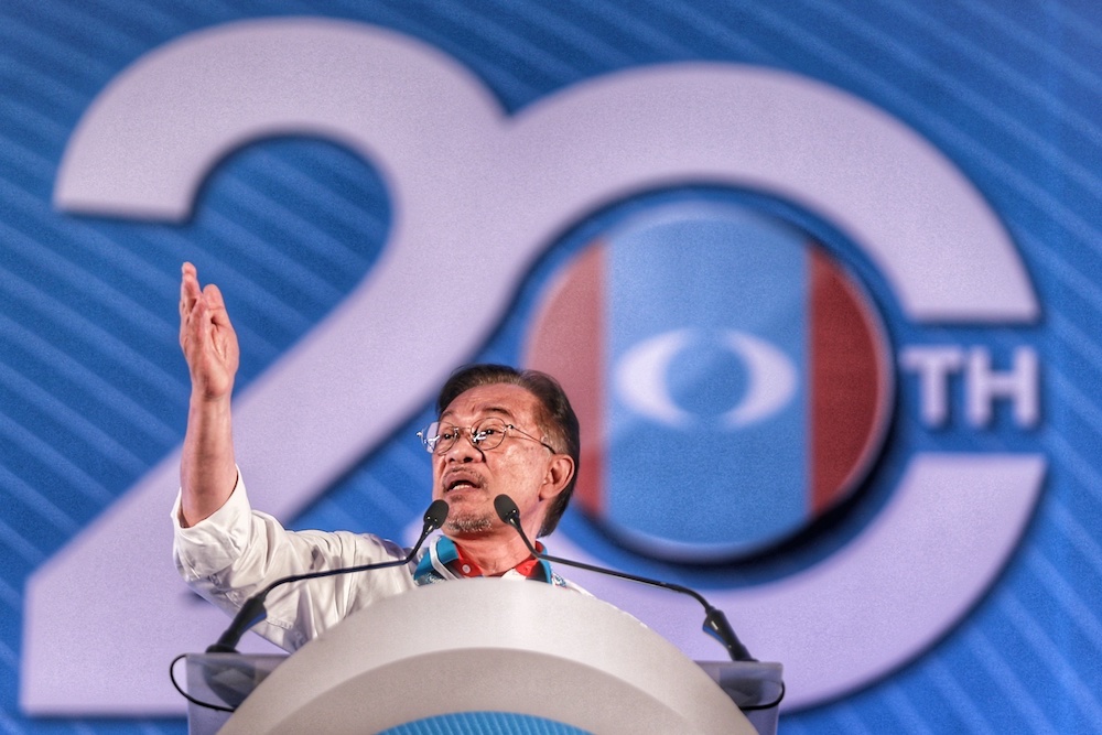PKR president Datuk Seri Anwar Ibrahim addresses the 2019 PKR National Congress at MITC in Ayeh Keroh, Melaka December 8, 2019. u00e2u20acu201d Picture by Ahmad Zamzahuri
