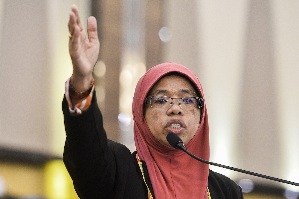 Aiman Athirah speaks during the Amanah National Convention in Shah Alam December 8, 2019. u00e2u20acu201d Picture by Miera Zulyana