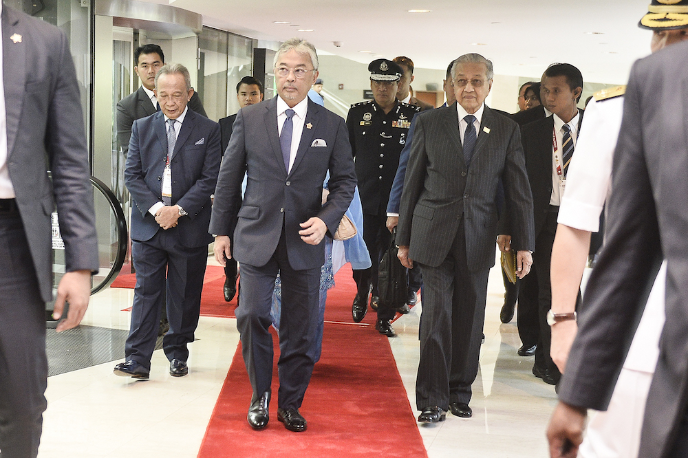 Yang di-Pertuan Agong Al-Sultan Abdullah Riu00e2u20acu2122ayatuddin Al-Mustafa Billah Shah and Prime Minister Tun Dr Mahathir Mohamad attend the Kuala Lumpur Summit 2019 December 19, 2019. u00e2u20acu201d Picture by Miera Zulyana