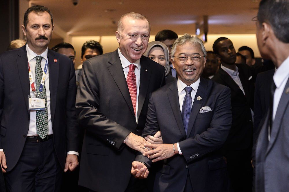 Yang di-Pertuan Agong Al-Sultan Abdullah Riu00e2u20acu2122ayatuddin Al-Mustafa Billah Shah and Turkish President Recep Tayyip Erdogan attend the Kuala Lumpur Summit 2019 December 19, 2019. u00e2u20acu201d Picture by Miera Zulyana