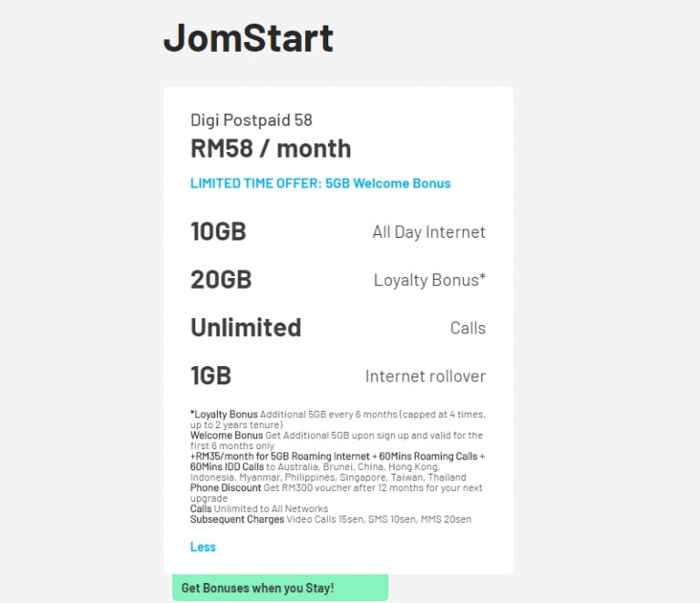 JomStart用户可全天候享有10GB的上网数据。-图取自Soyacincau-