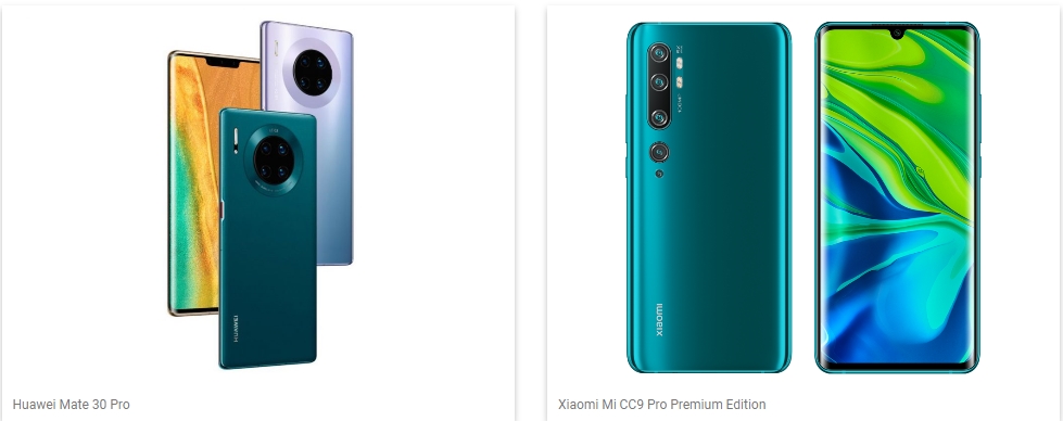 华为Mate 30 Pro和小米CC9 Pro尊享版被评选为最佳全能摄影手机。-图取自DxOMark官网-