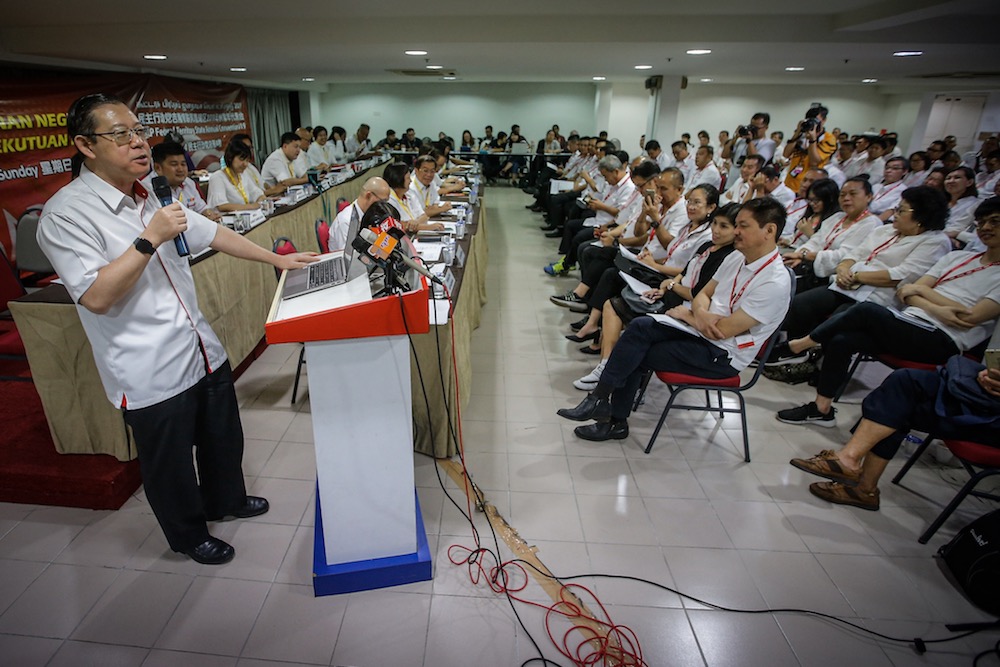 DAP secretary-general, Lim Guan Eng, addresses the DAP Federal Territory State Annual Conversation 2019 at the DAP headquarters in Kuala Lumpur December 8, 2019. u00e2u20acu201d Picture by Hari Anggara