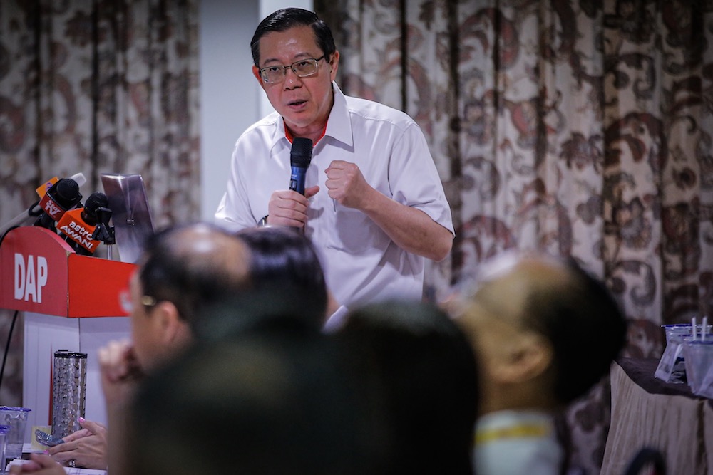 DAP secretary-general, Lim Guan Eng, addresses the DAP Federal Territory State Annual Conversation 2019 at the DAP headquarters in Kuala Lumpur December 8, 2019. u00e2u20acu201d Picture by Hari Anggara