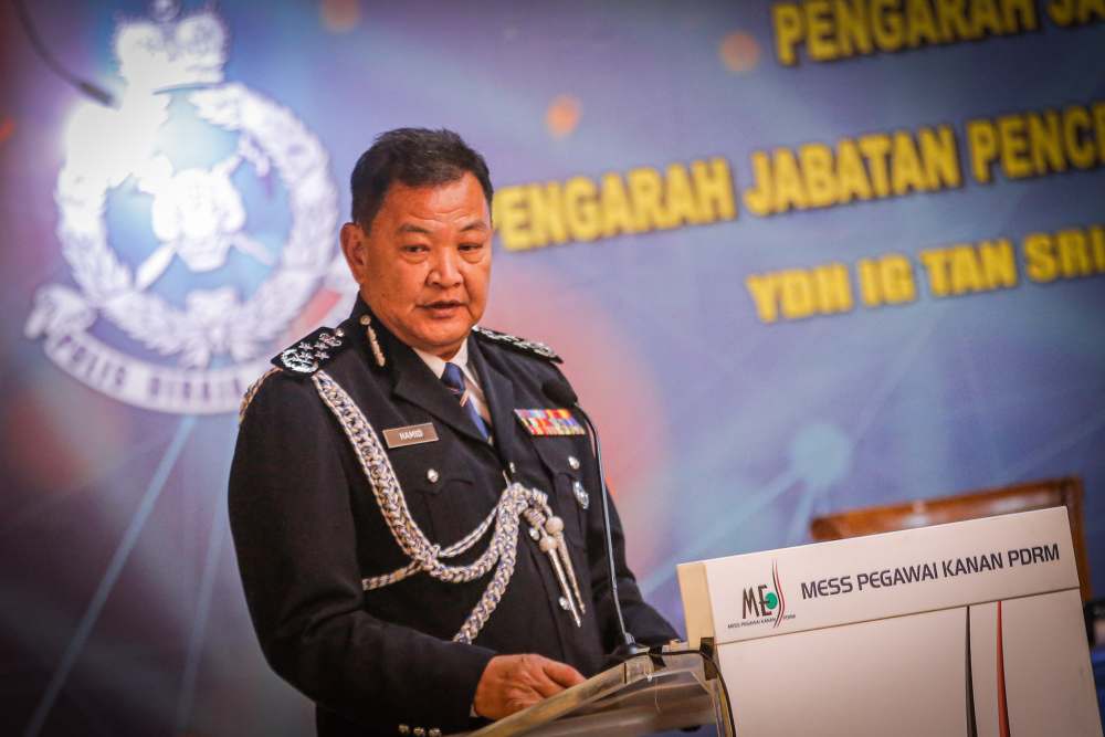 IGP Tan Sri Abdul Hamid Bador speaks during a hand over of duties ceremony at Bukit Aman December 23, 2019. u00e2u20acu2022 Picture by Hari Anggara