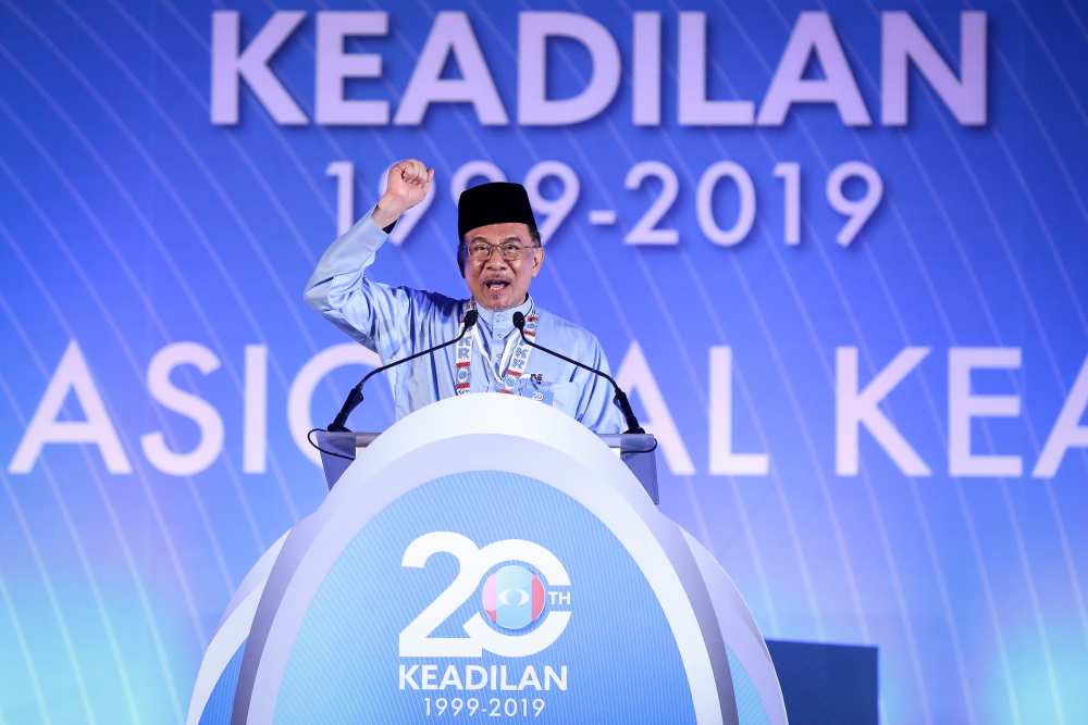 PKR president Datuk Seri Anwar Ibrahim delivers his opening speech during the PKR National Congress in Melaka December 7, 2019. u00e2u20acu2022 Picture by Yusof Mat Isa