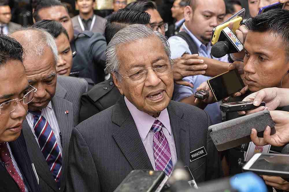 Prime Minister Tun Dr Mahathir Mohammad speaks to reporters after the MARIC: Moving the Rail Industry Forward conference in Cyberjaya April 16, 2019. u00e2u20acu2022 Picture by Miera Zulyana