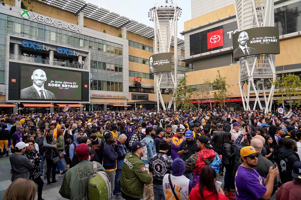 Mourners gather in Microsoft Square near the Staples Center to pay respects to Kobe Bryant after a helicopter crash killed the retired basketball star, in Los Angeles January 26, 2020. u00e2u20acu201d Reuters pic