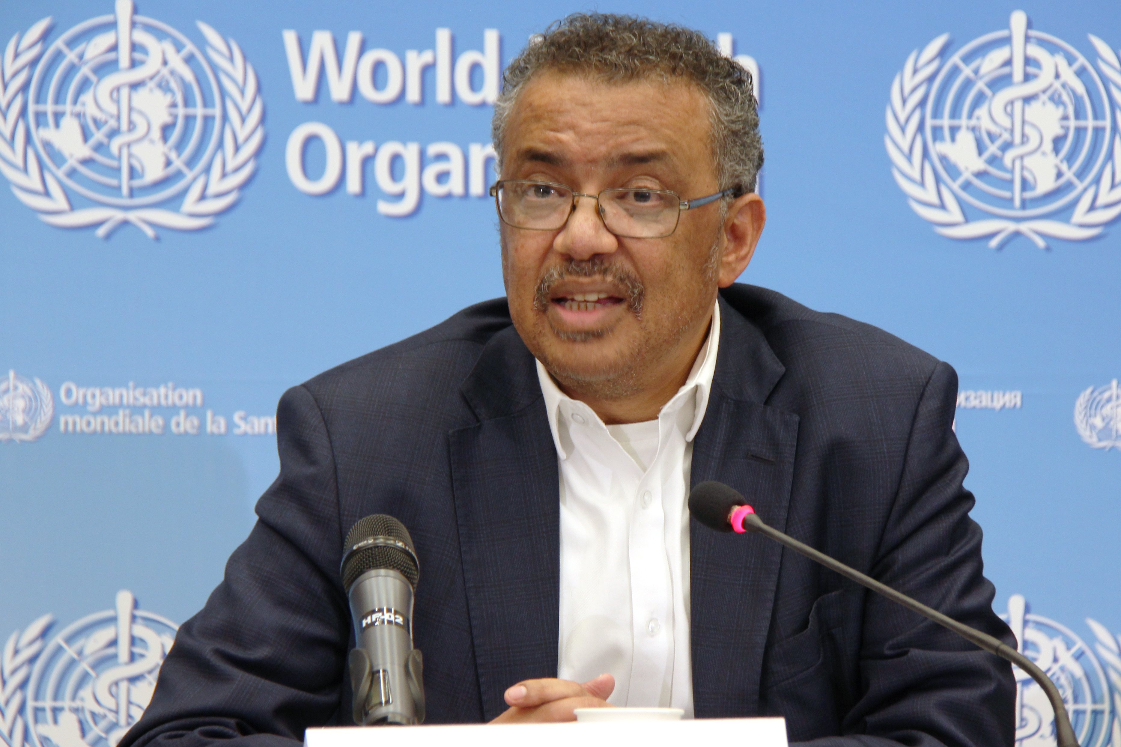 Tedros Adhanom Ghebreyesus, director-general of the World Health Organization (WHO), speaks at a press conference after the WHO emergency committee's meeting on the novel coronavirus in China at its headquarters in Geneva, Switzerland, Jan. 22, 2020. (xin