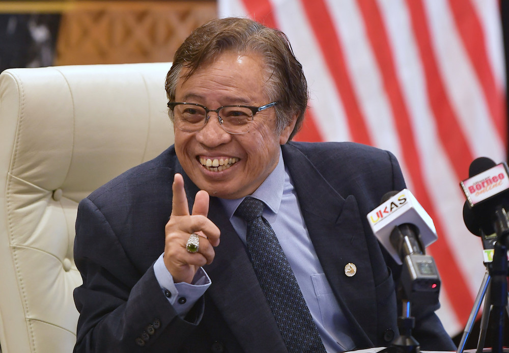 Sarawak Chief Minister Datuk Patinggi Abang Johari Openg answers reportersu00e2u20acu2122 questions at Wisma Bapa Malaysia in Kuching January 6, 2020. u00e2u20acu201d Bernama pic