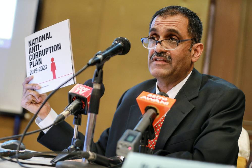 TI-M president Dr Mohammad Mohan presents the TI-M Corruption Perception Index 2019 results release in Kuala Lumpur January 23, 2020. u00e2u20acu2022 Picture by Ahmad Zamzahuri