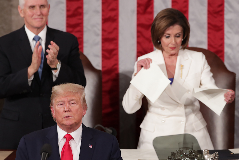 Speaker of the House Nancy Pelosi (D-CA) rips up the speech of US President Donald Trump after his State of the Union address to a joint session of the US Congress in the House Chamber of the US Capitol in Washington February 4, 2020. u00e2u20acu201d Reuters pic