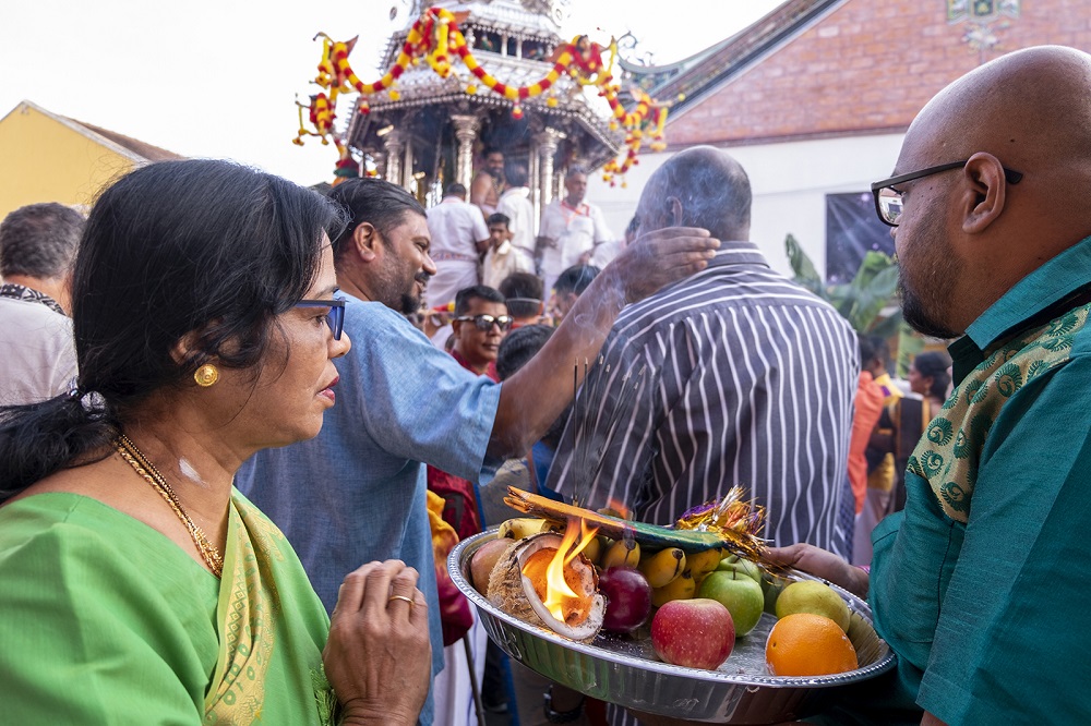 Devotees are seen making offerings to the Lord Muruga in the Silver Chariot on the eve of Thaipusam in George Town February 7, 2020. u00e2u20acu201d Picture by Steven Ooi KE